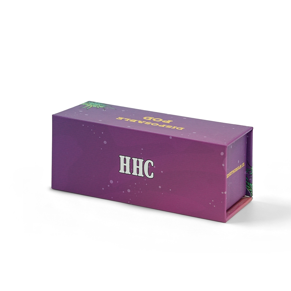 Custom Magnetic Flip Top Rigid Pod Box With Full Color Cannabis Leaf Artwork