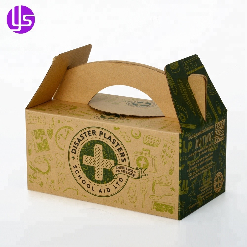 Boîte de transport en carton ondulé brun recyclé bon marché imprimée en couleur promotionnelle en gros avec poignée découpée