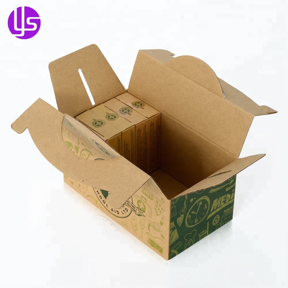 Caja de transporte de cartón corrugado Kraft marrón reciclado barato impreso en color promocional al por mayor con mango troquelado