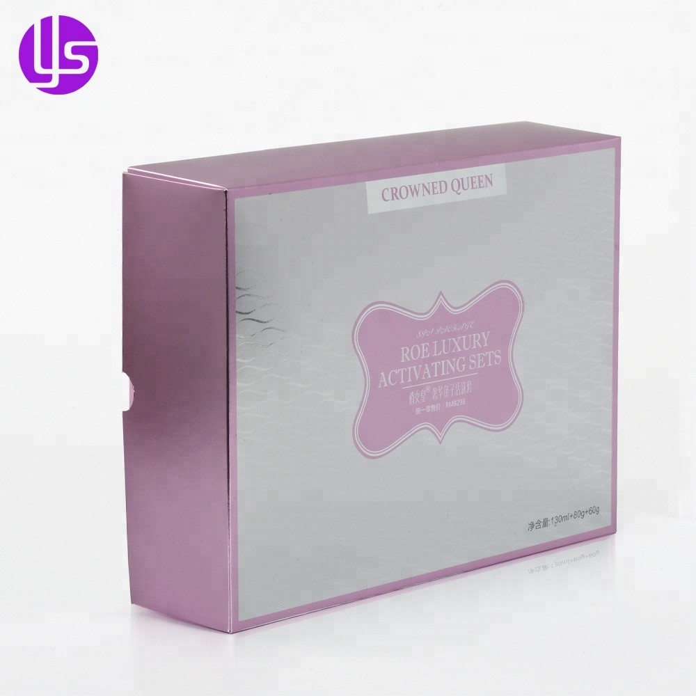 Lift Off Lid Metallic Paper Cardboard Cosmetic Beauty Gift Set Packaging Box