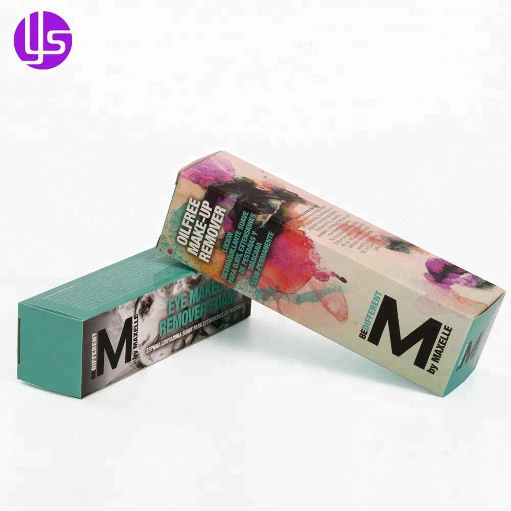 Conjunto de caja de embalaje de papel con tarjeta cosmética, paquete plano, producto pequeño, impreso en color, logotipo personalizado barato promocional