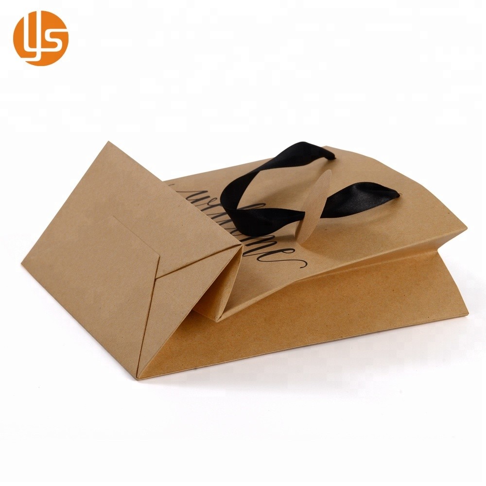 Bolsa de papel kraft marrón con logotipo personalizado vintage impreso con asa de cinta