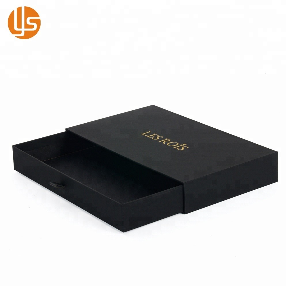 Chine fabricant logo personnalisé de luxe carton rigide or estampage à chaud tiroir emballage papier boîte-cadeau