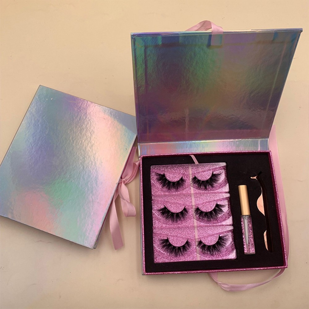 Customized free design holographic paper lash boxes eyelashes vendor eyelash packaging box