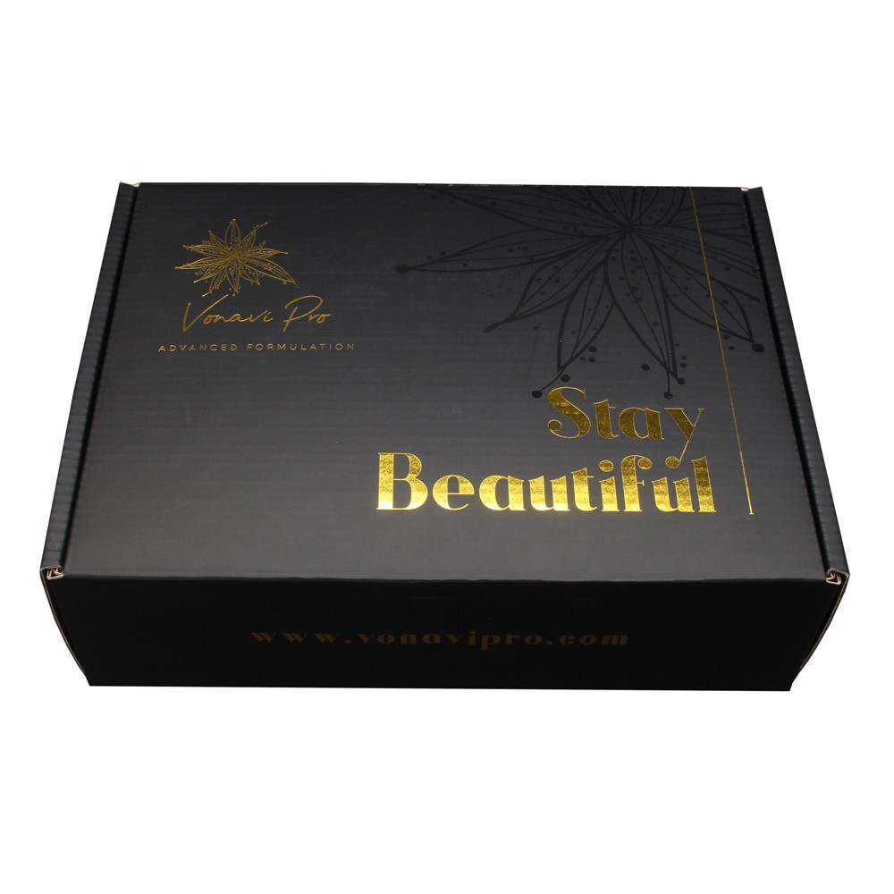 Boîte postale d'expédition de produits cosmétiques en papier ondulé de luxe noir et blanc personnalisé