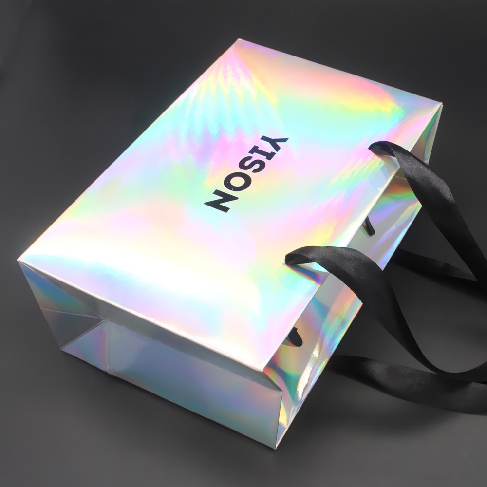 Luxury custom printed popular bolsa de papel hologram paperbag holographic shopping gift paper bag