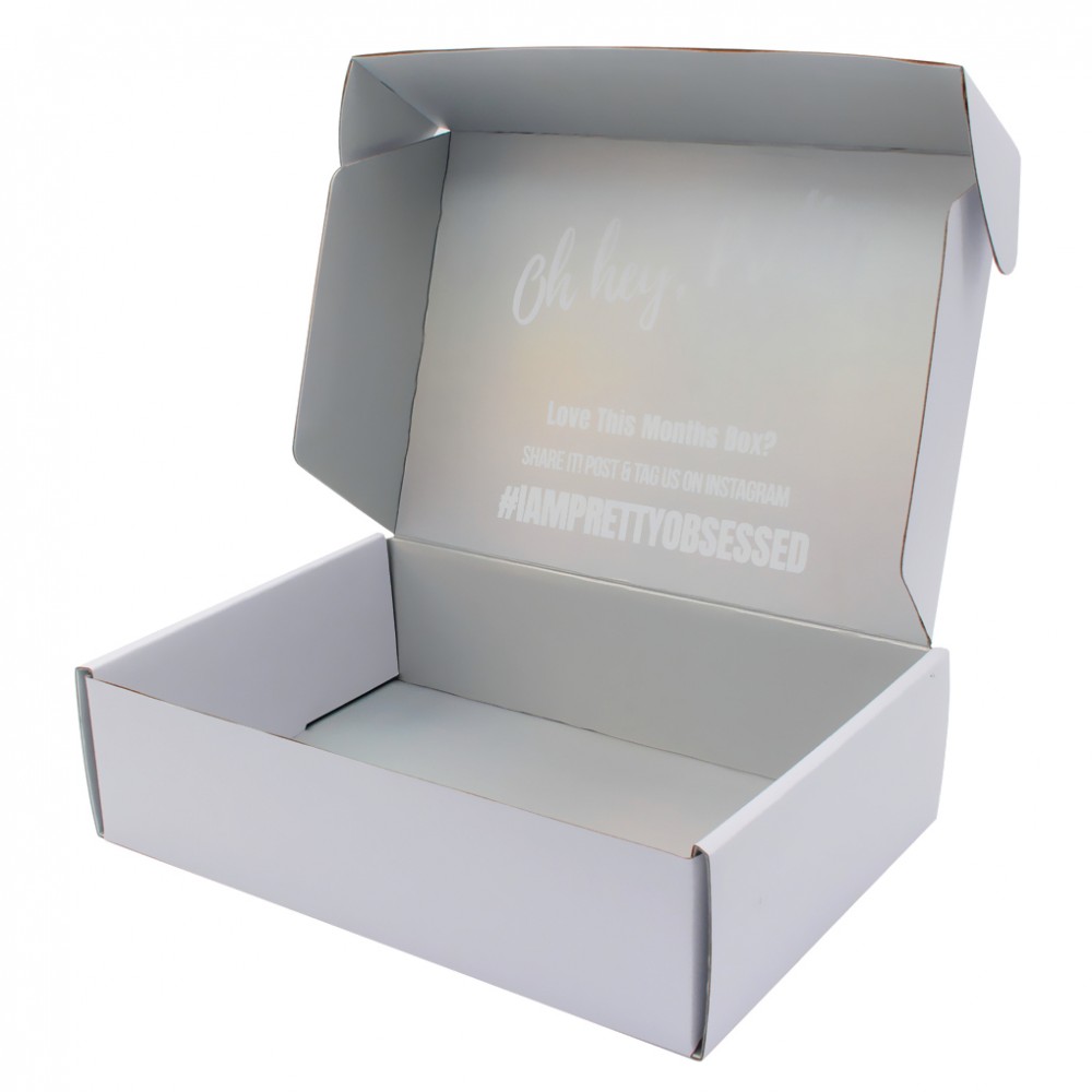 White corrugated paper holographic mailer shipping box