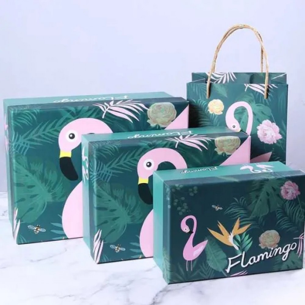 Custom brand cardboard paper wedding favor packaging flamingo pattern gift box
