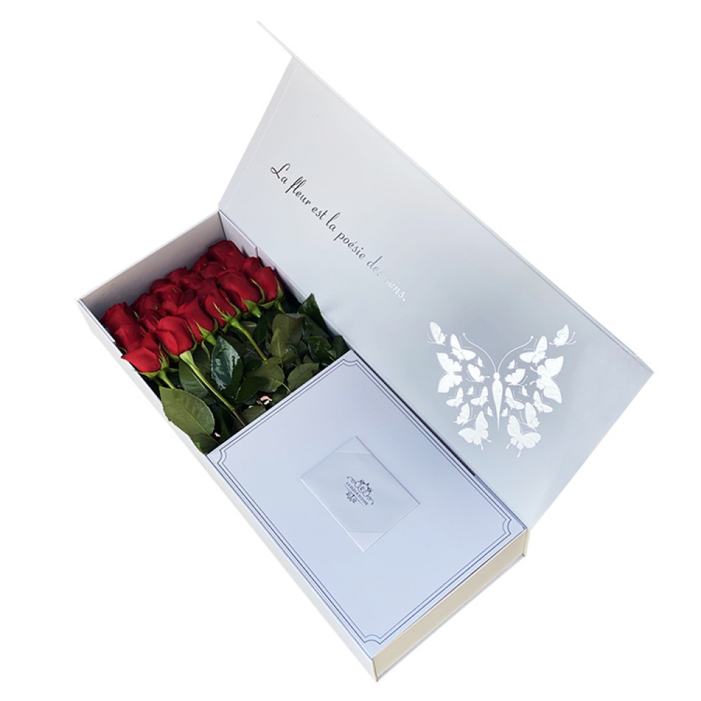 Luxury Rectangle Cardboard Paper Magnetic Black Flower Gift Packaging Box Delux