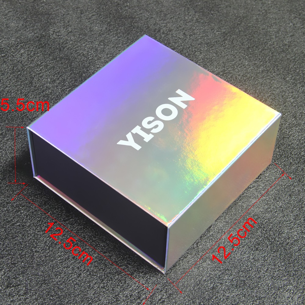 Customized Cardboard Magnetic Holographic Iridescent Paper Packaging Black Small Gift Box