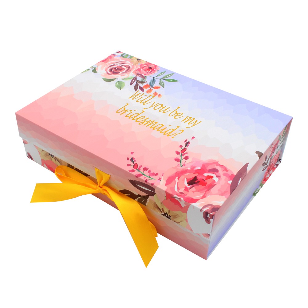 Картонно-бумажная магнитная свадебная подарочная коробка с лентой