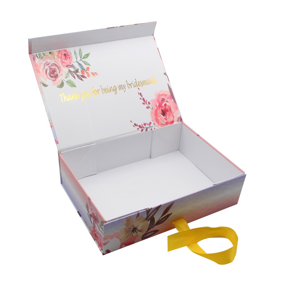 Cardboard paper magnetic custom wedding gift box with ribbon