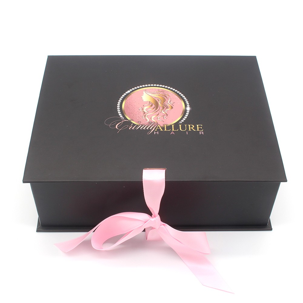 Cardboard Magnetic Hair Weave Packaging Box With Ribbon