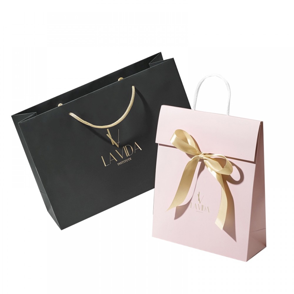 Custom Luxury paper packaging ribbon gift bag with flap