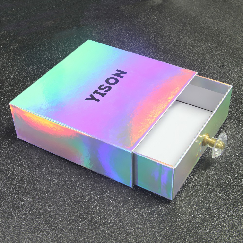 Custom luxury holographic cardboard sliding drawer wallet purse belt packaging box