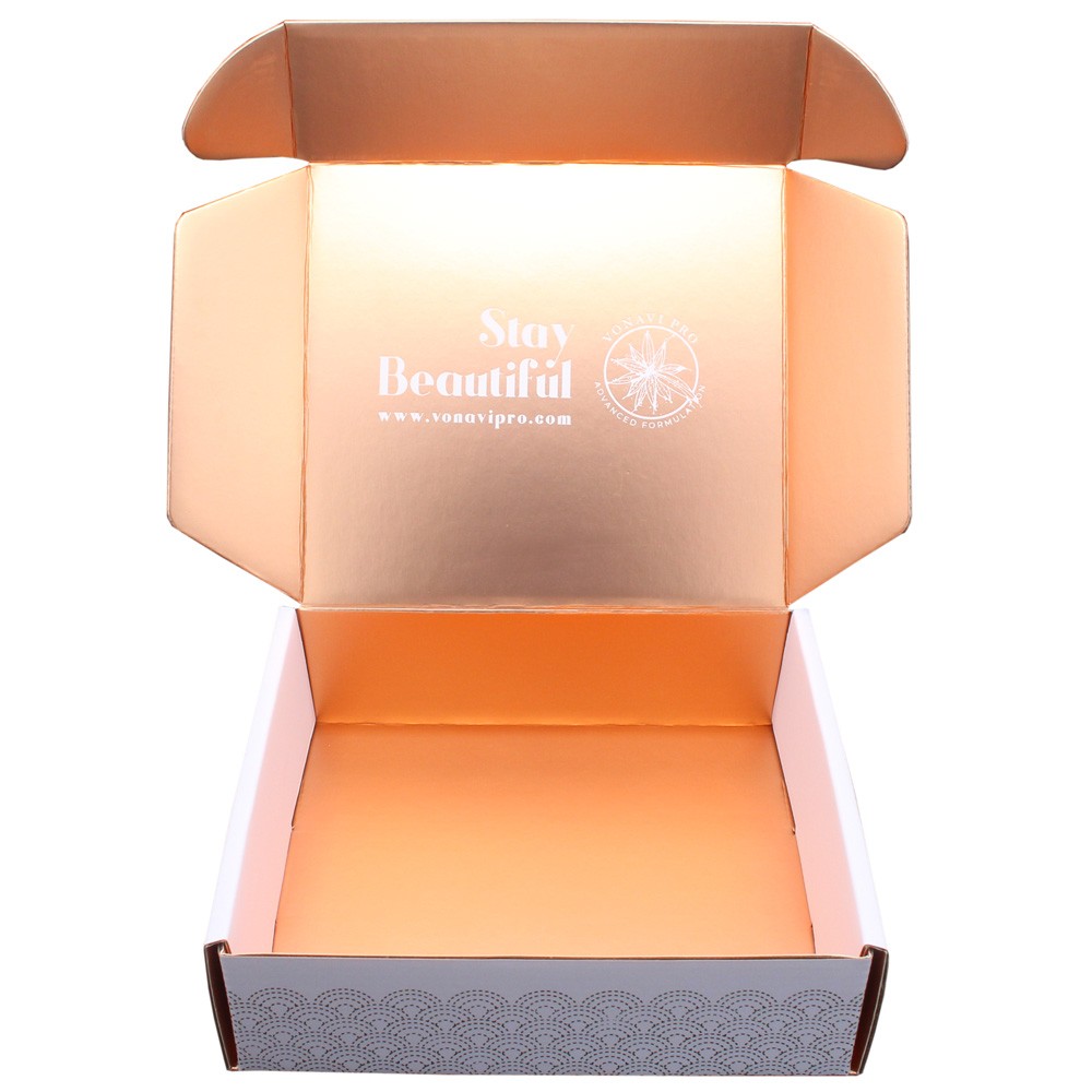 White and rose gold corrugated paper cosmetic shipping box