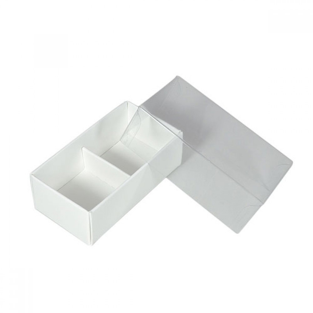 Custom paper packaging box white base with clear lid