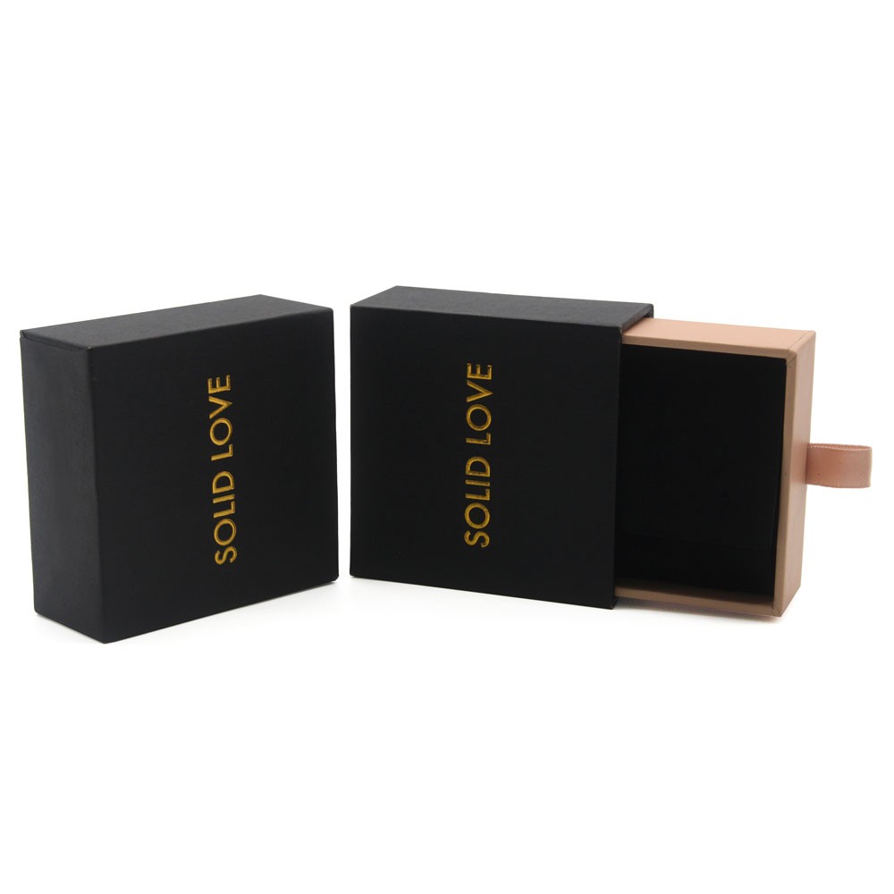 Black drawer paper jewelry box with velvet inside