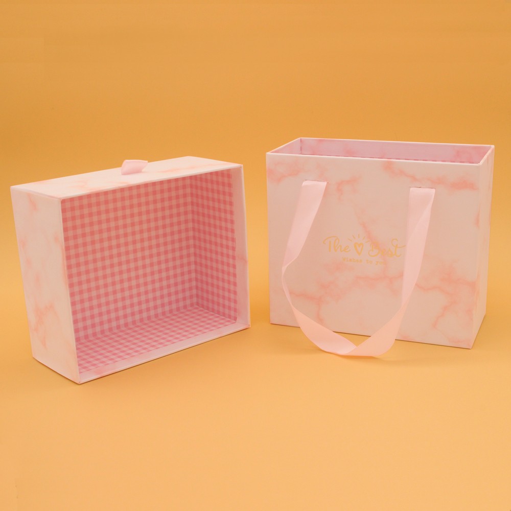 Pink marble drawer box with ribbon handle