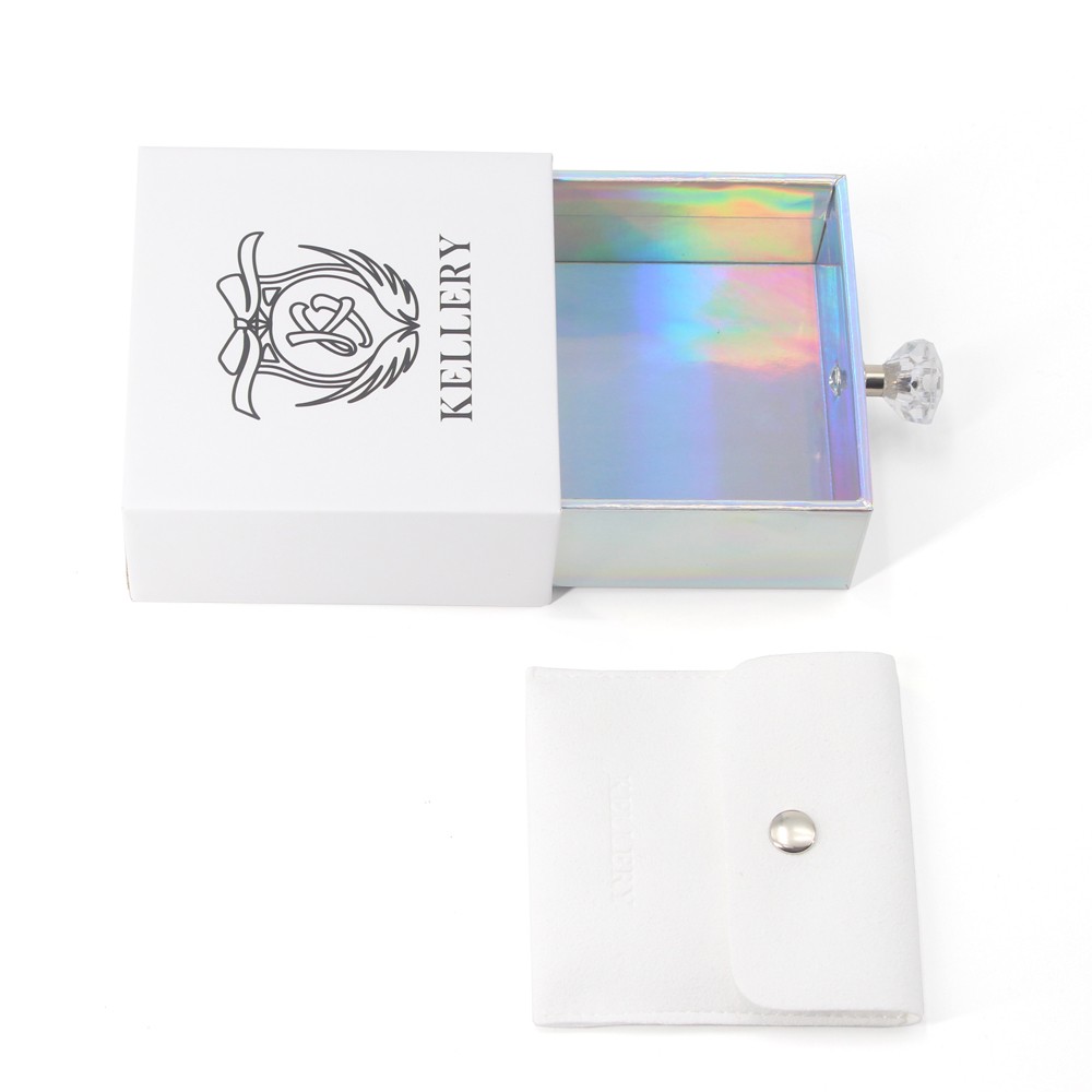 Персонализированная бумажная голографическая шкатулка для драгоценностей из белого картона