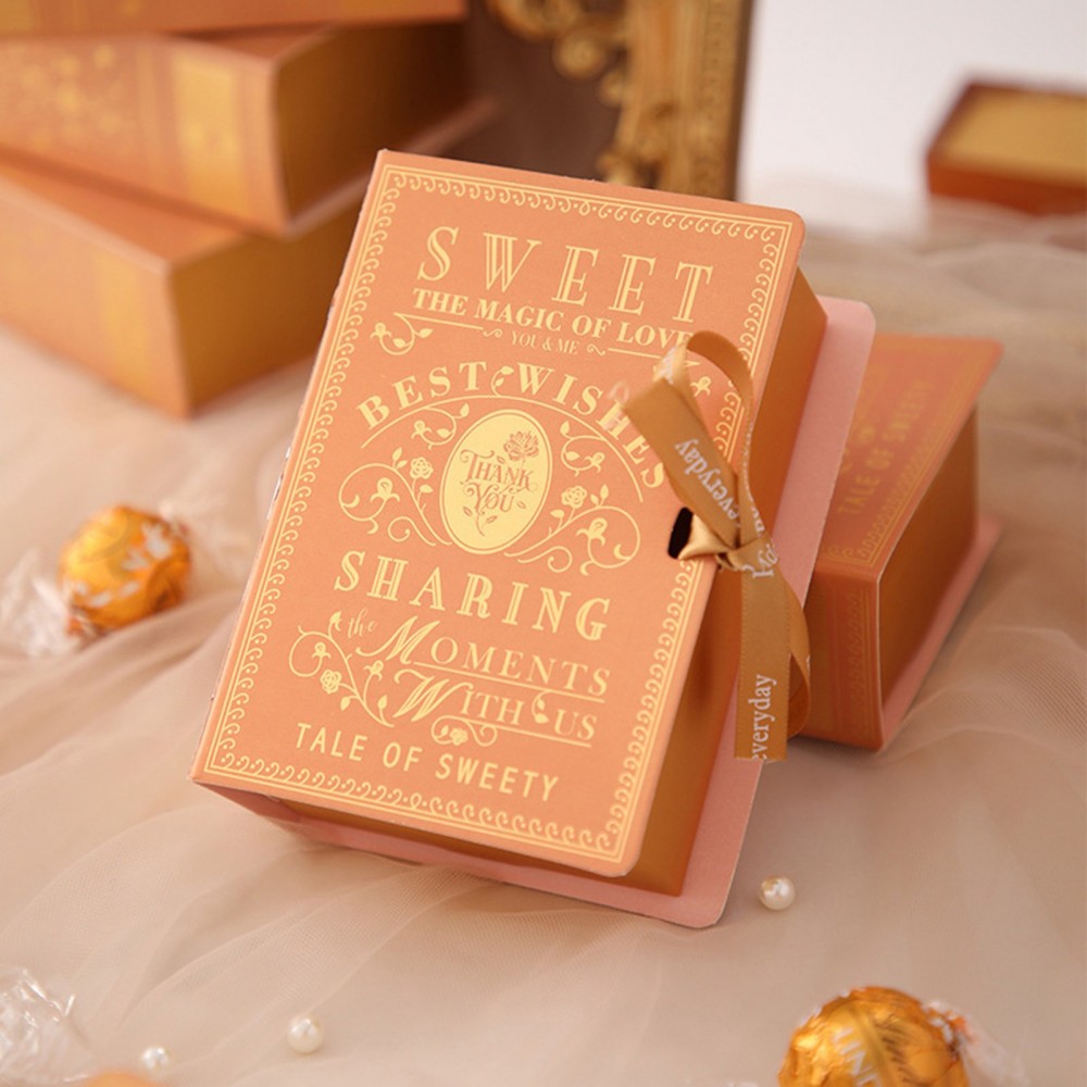 Sweet packaging book shape box with ribbon