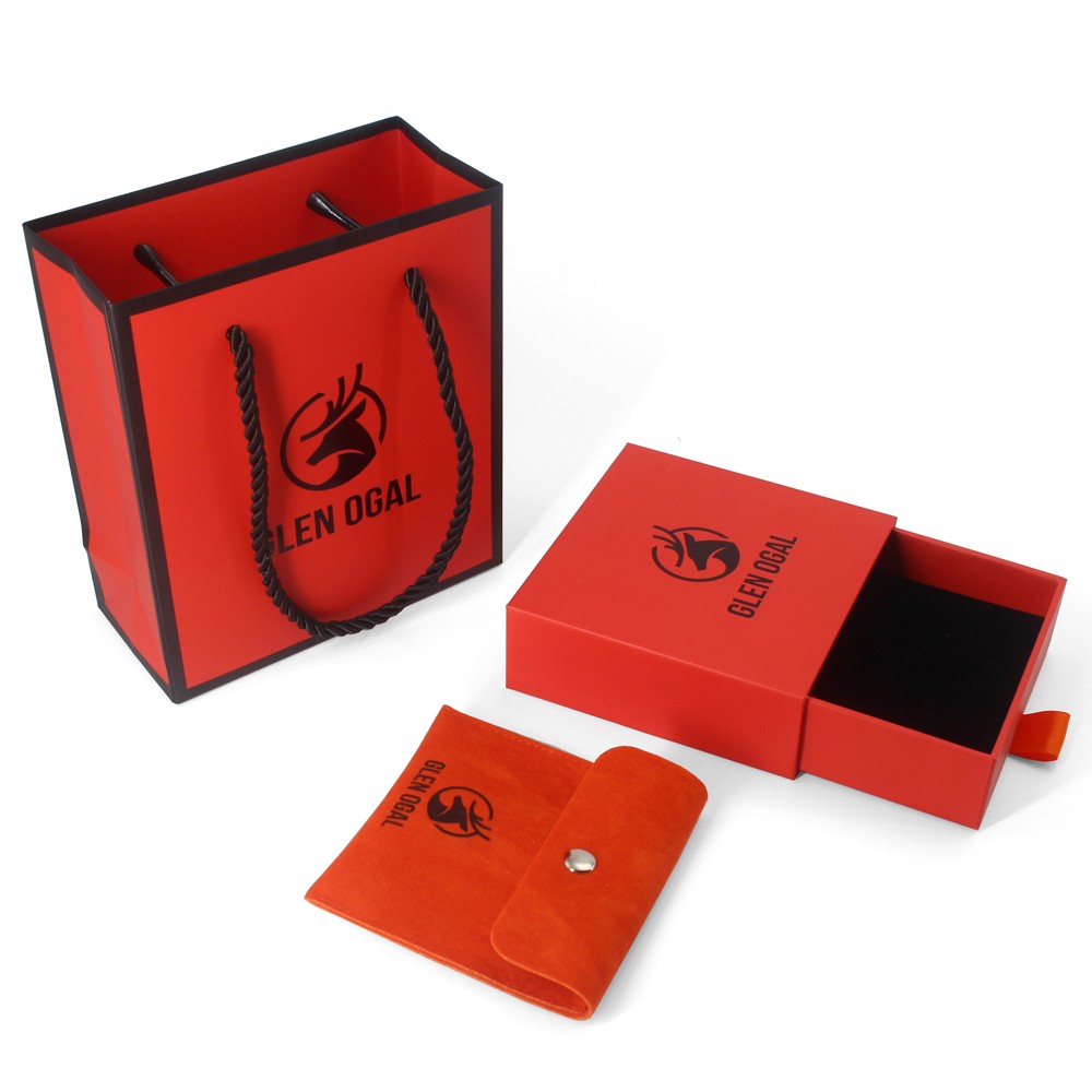 Paper box and pouch jewellery packaging set