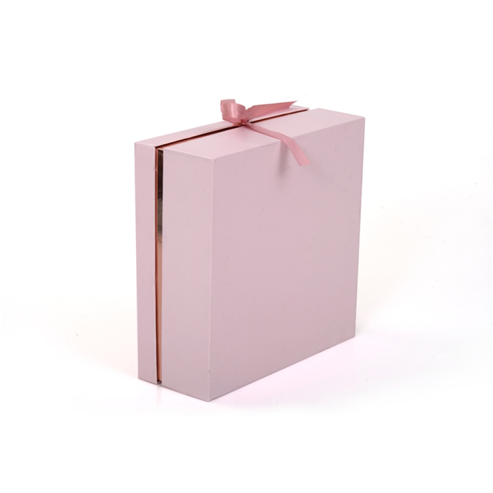Caixa de presente flip top rosa de papelão personalizada com fita