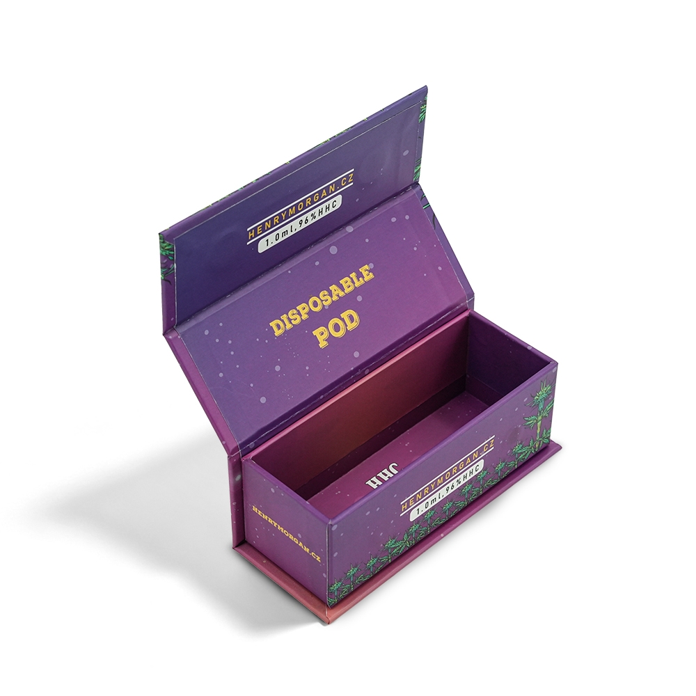 Custom Magnetic Flip Top Rigid Pod Box With Full Color Cannabis Leaf Artwork