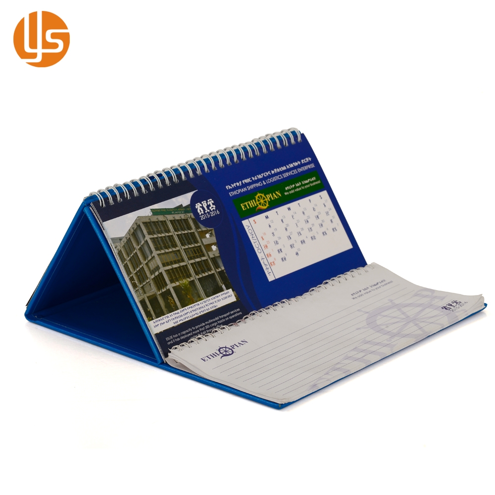 Custom Spiral Bound Desk Calendar Notebook Combo With Hard Triangular Stand Base