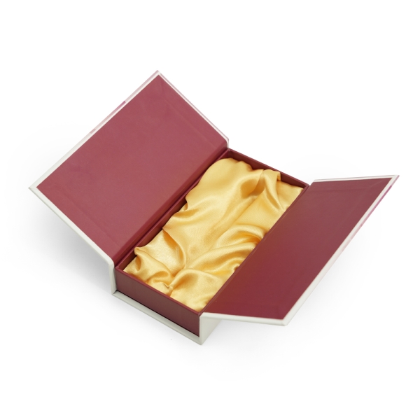 Custom Double Door Opening Rigid Paper Gift Box with Gold Satin Lining