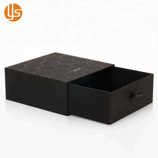 Caja de cajón de papel de embalaje de regalo deslizante de cartón rígido negro personalizado personalizado barato