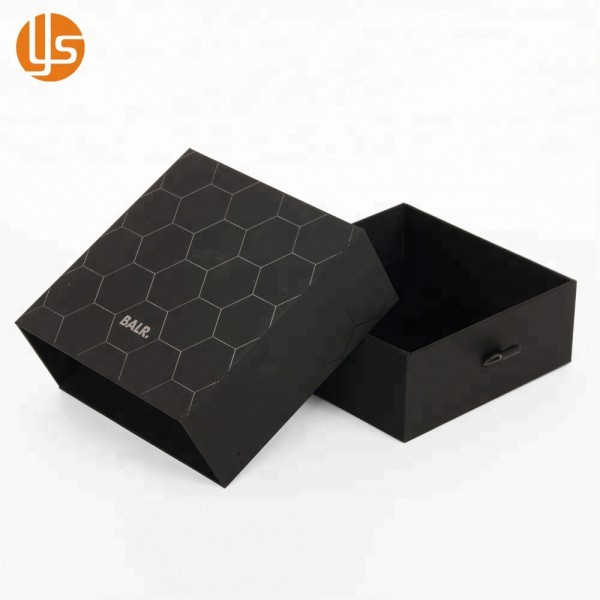 Caixa de embalagem de presente personalizada estilo gaveta preta UV de luxo com design 2019