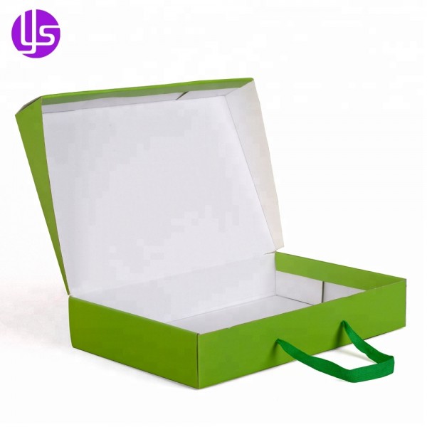 Caja de embalaje de regalo de papel de cartón corrugado con estampado personalizado al por mayor con mango de cinta satinada