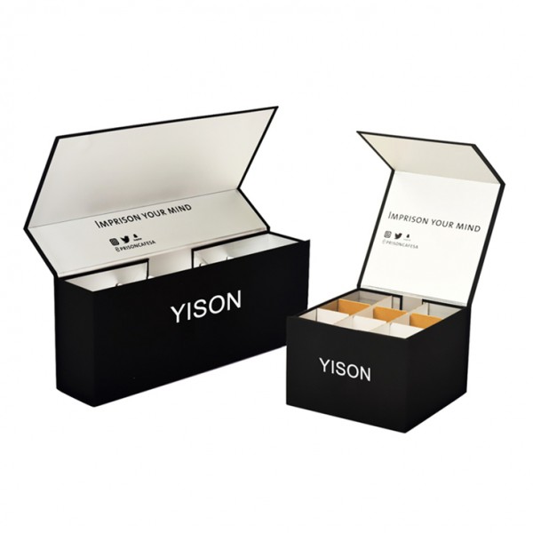Kundenspezifische schwarze zusammenklappbare, faltbare Box, silberne Luxus-Geschenkbox-Verpackung