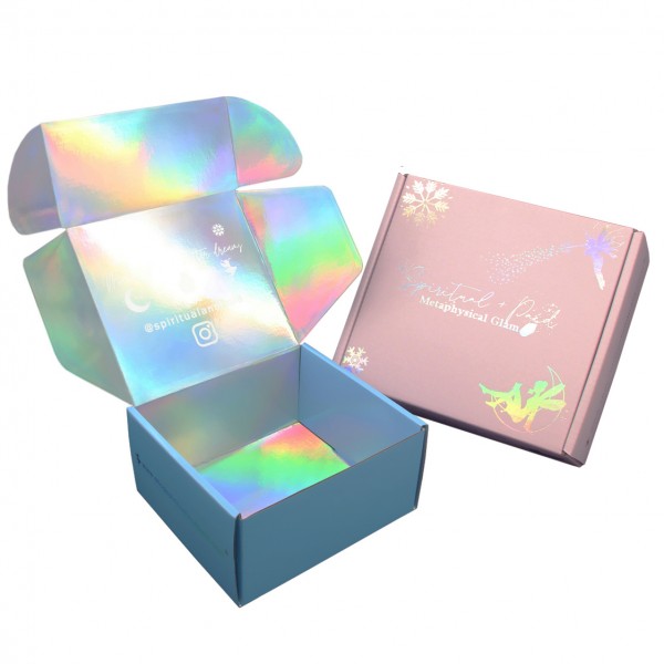 Hologramme personnalisé à réflexion laser irisée, boîte holographique ondulée avec logo uv, emballage de courrier