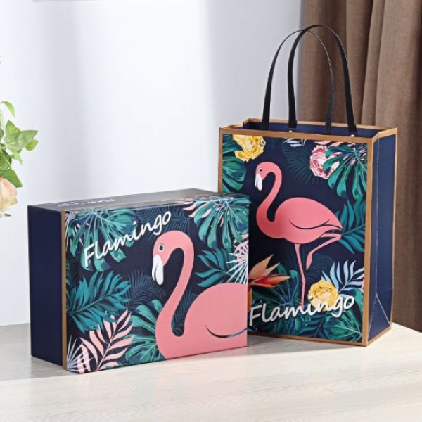 Embalagem personalizada de papelão de marca personalizada para lembrancinhas de casamento caixa de presente com padrão flamingo