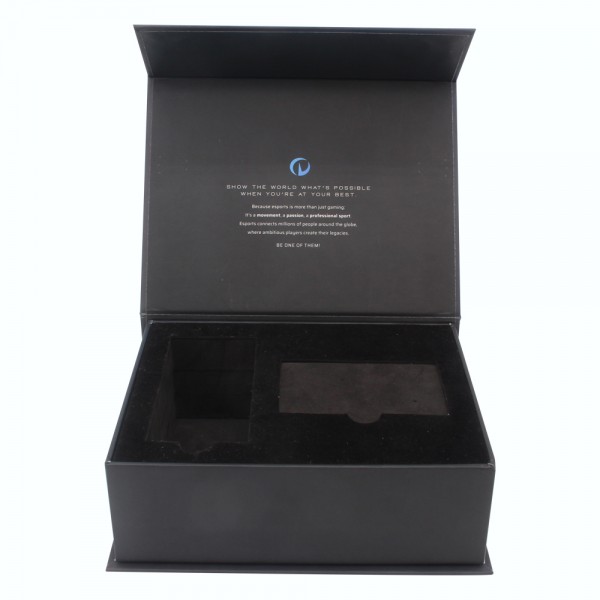 Cardboard magnetic black credit card packaging box with insert