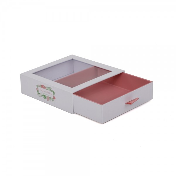 Подарочная коробка с выдвижным розовым ящиком и прозрачным окном