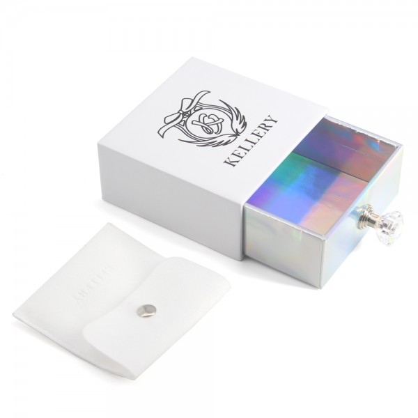 Caixa de joias de papelão branco holográfico de papel personalizado