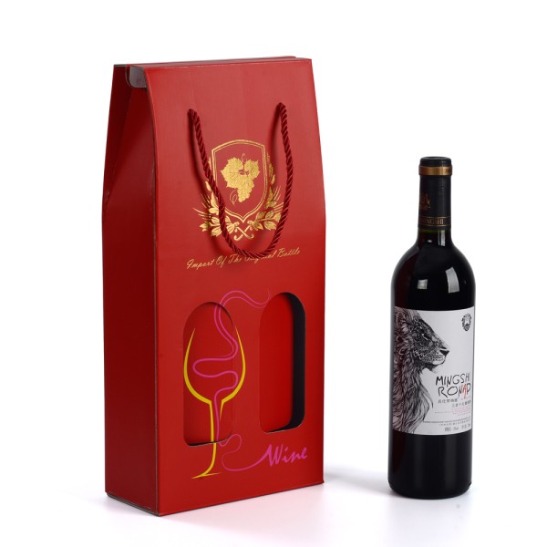 Wine bottle carrier box with handle