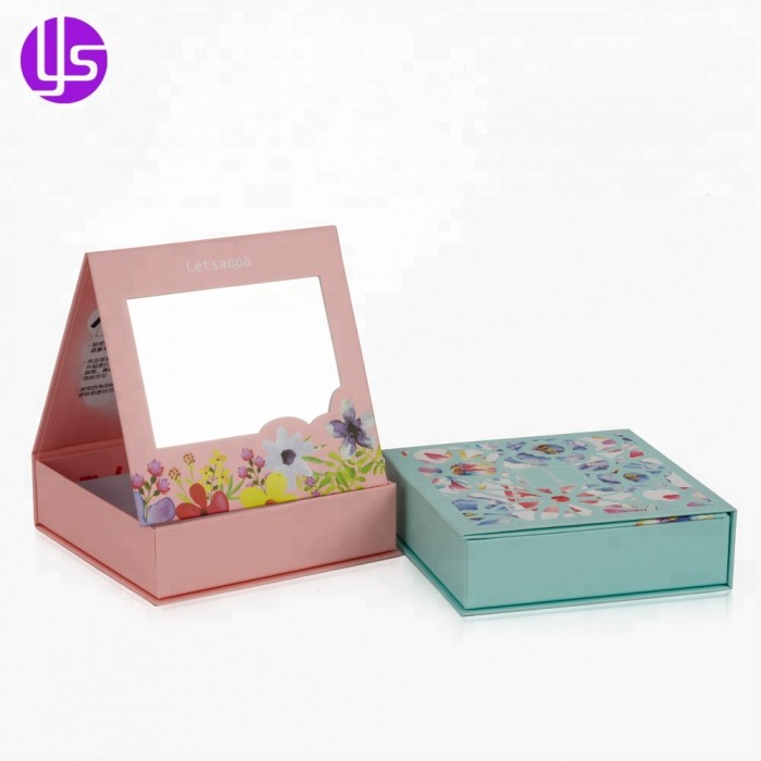 Caja de regalo de papel de lujo con cierre magnético de cartón rígido hecho a mano con logotipo personalizado pequeño y espejo