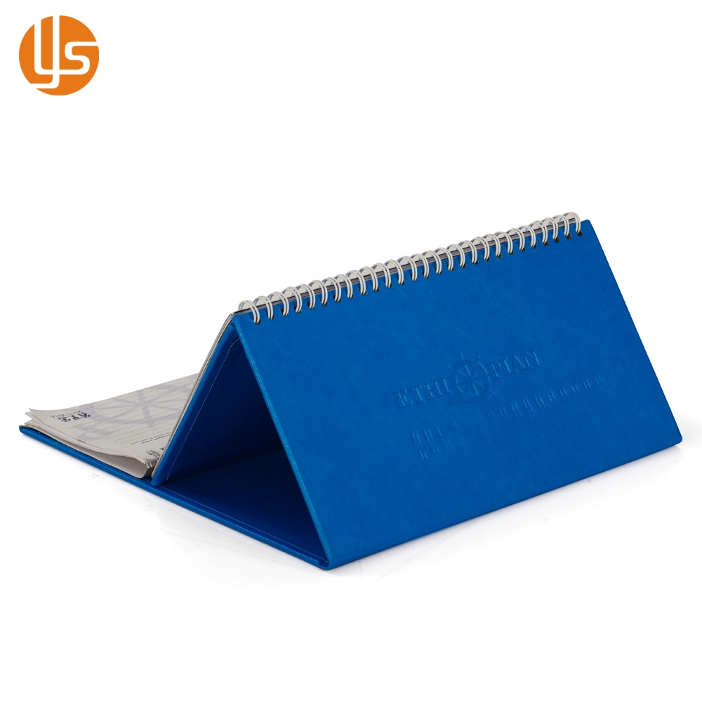 Custom Spiral Bound Desk Calendar Notebook Combo With Hard Triangular Stand Base