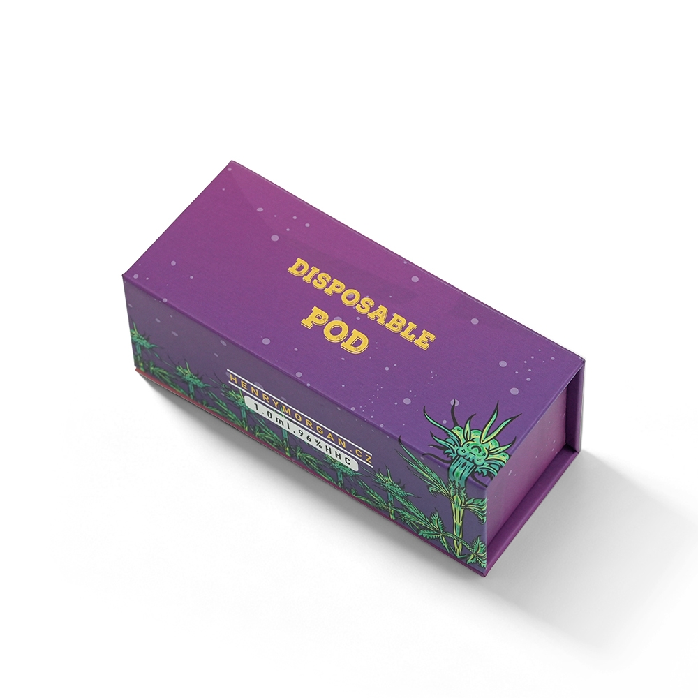 Custom Magnetic Flip Top Rigid Pod Box With Full Color Cannabis Leaf Artwork