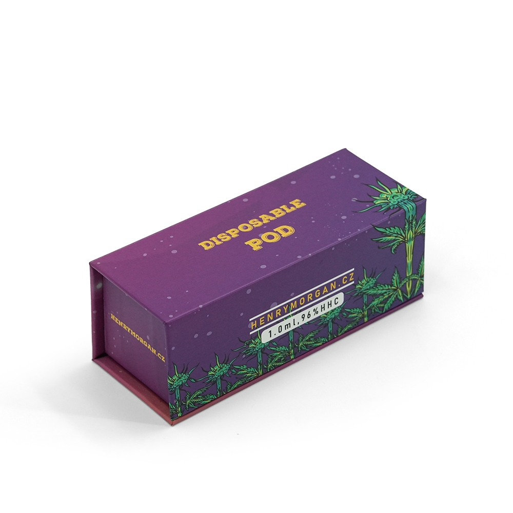 Custom Magnetic Flip Top Rigid Pod Box With Full Color Cannabis Leaf Artwork