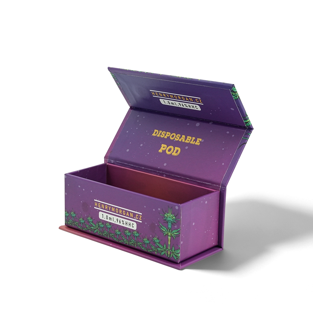 Custom Magnetic Flip Top Rigid Pod Box With Full Color Cannabis Leaf Artwork