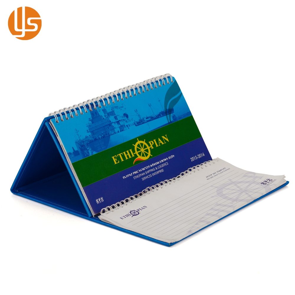 Custom Spiral Bound Desk Calendar Notebook Combo With Hard Triangular Stand Base