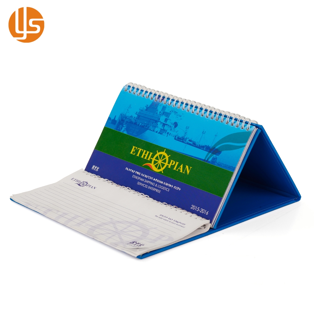 Custom Spiral Bound Desk Calendar Notebook Combo With Hard Triangular Stand Base