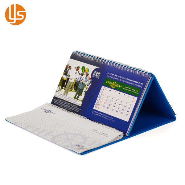 Custom Spiral Bound Desk Calendar Notebook Combo With Hard Triangular Stand Base